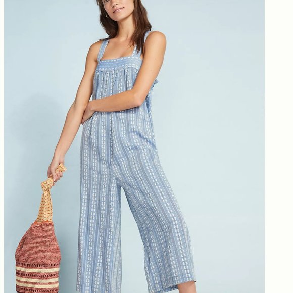 Anthropologie Pants - NWOT anthropologie dobby striped jumpsuit blue M